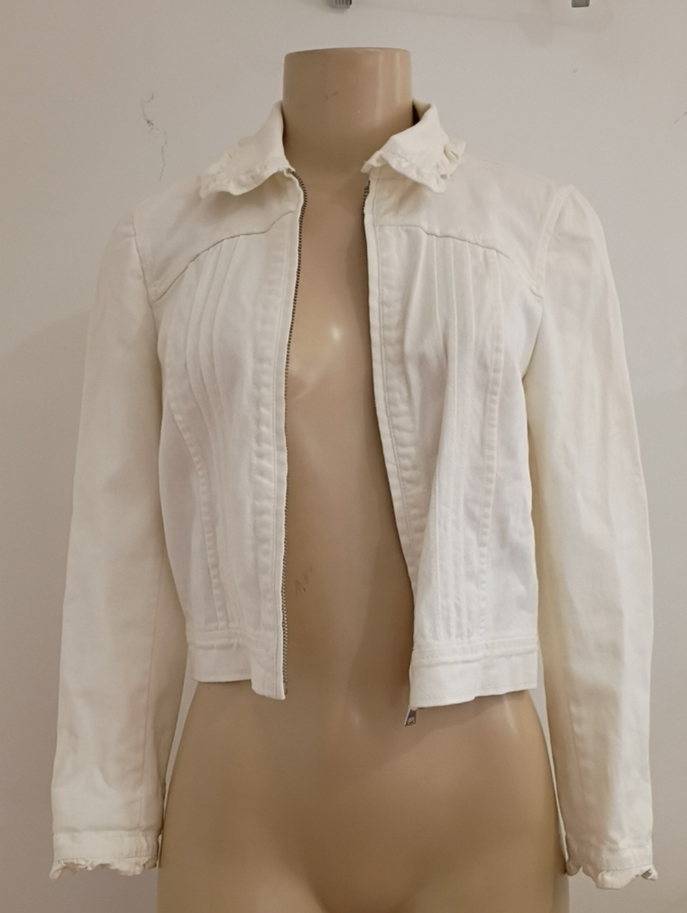 Rebecca Taylor Off-White Zip-Front Denim Jacket